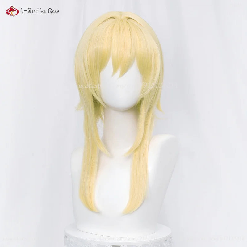 Lumine Aether Cosplay Wig - Long Golden Hair with Flower Hairpin - Heat Resistant