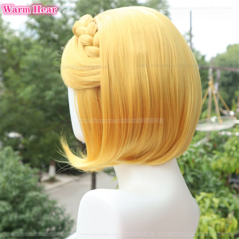 35cm Golden Yellow Synthetic Braid Wig for Cosplay - Heat Resistant Hair Accessory