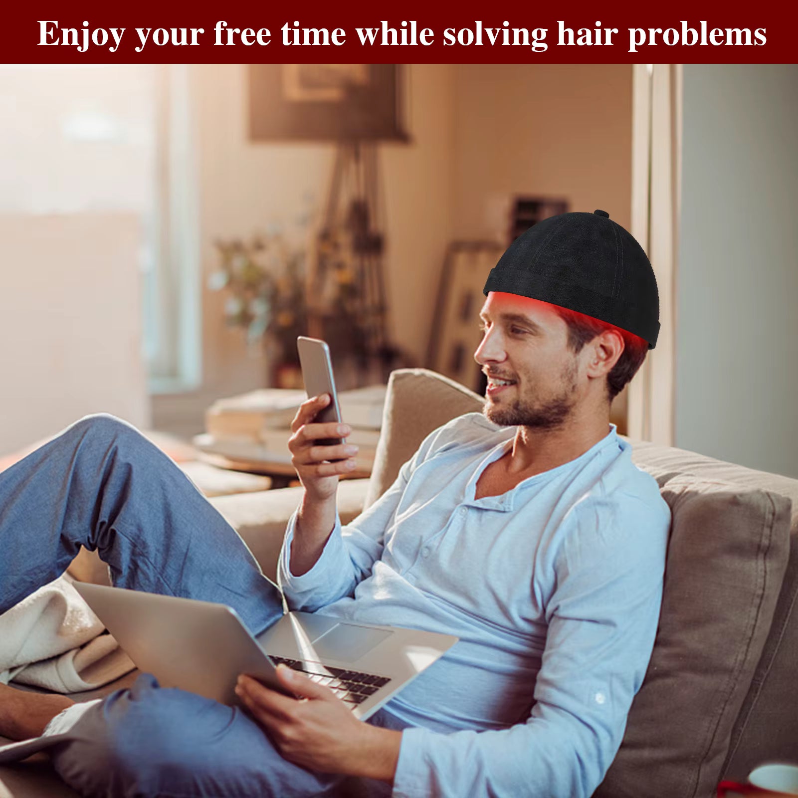 Hair Growth Hat - Promote Hair Regrowth with Red & Blue Light Therapy