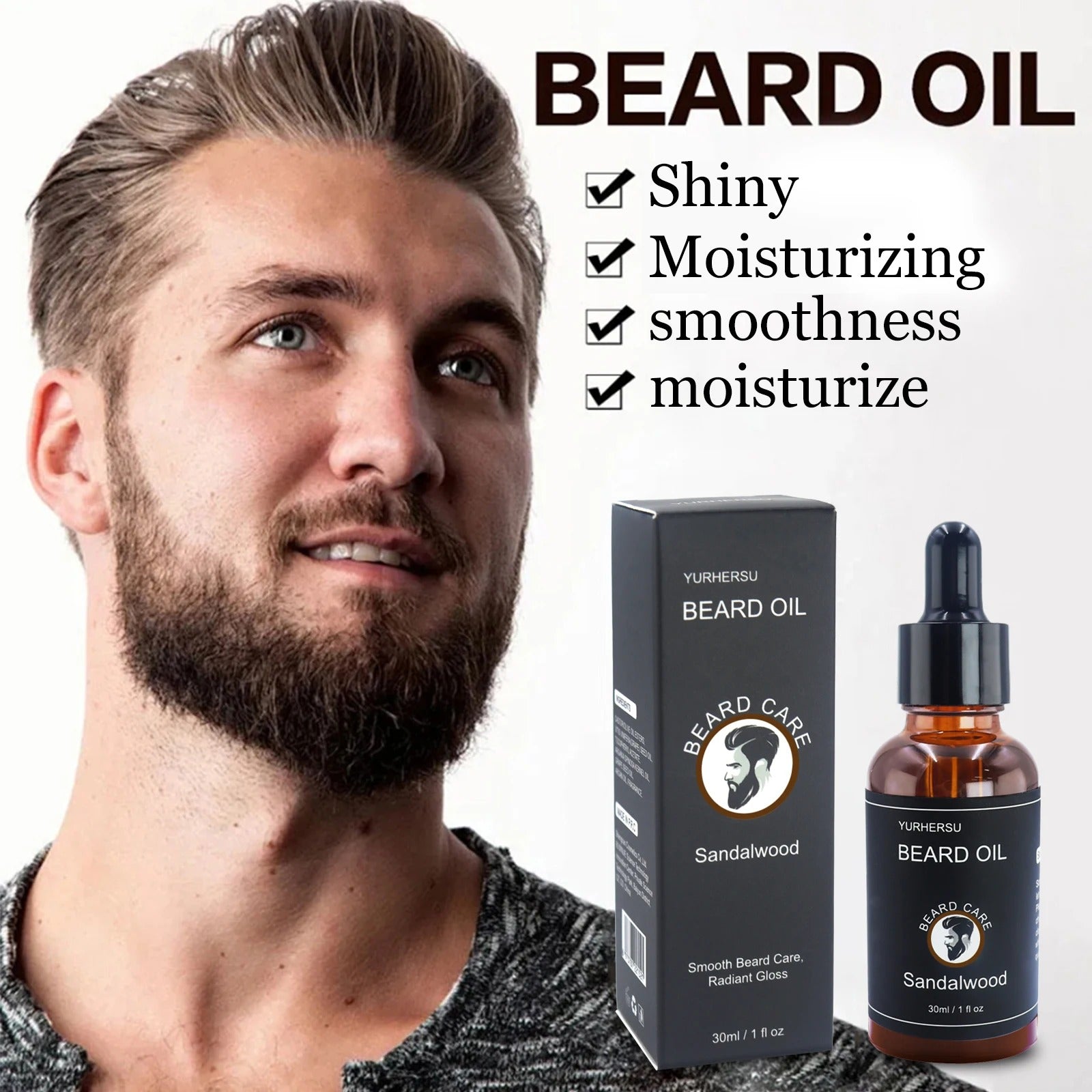 YURHERSU 30ml Beard Serum Men, Premium Grooming Oil, Fuller Look, Soft Finish