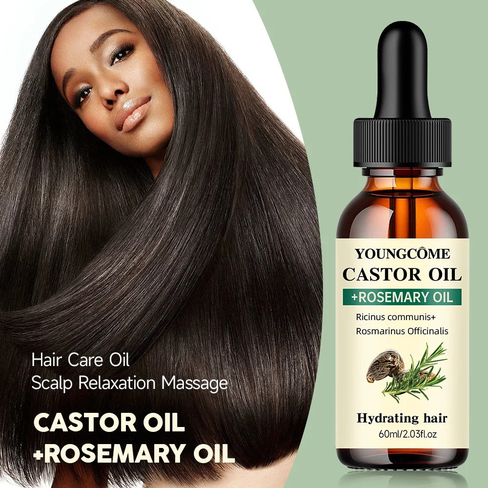 YOUNGCOME Castor Oil and Rosemary Oil Serum Organic Cold-Pressed for Hair Growth