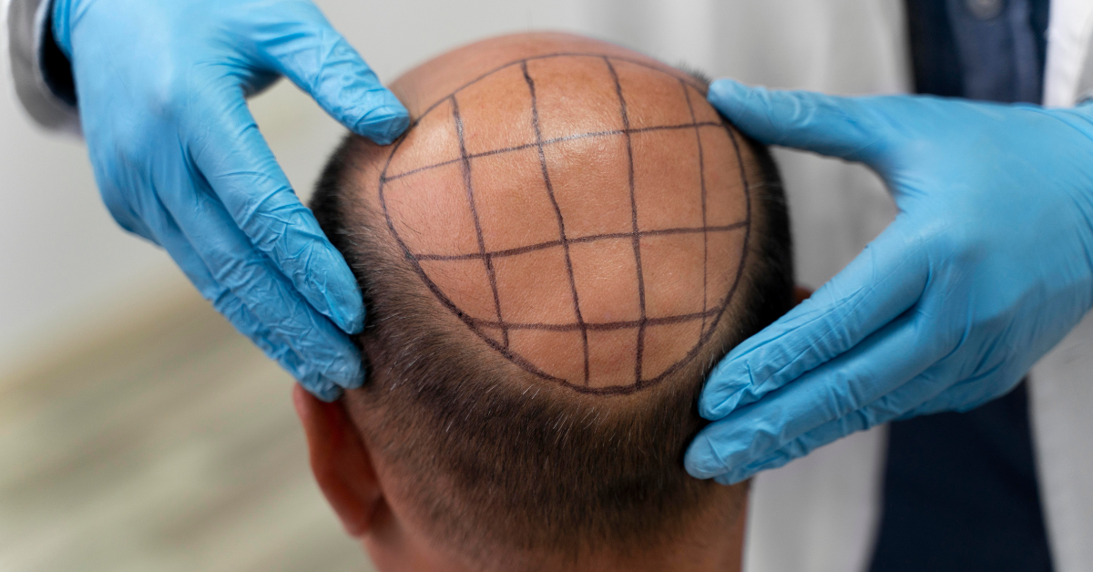 a head with transplant marks