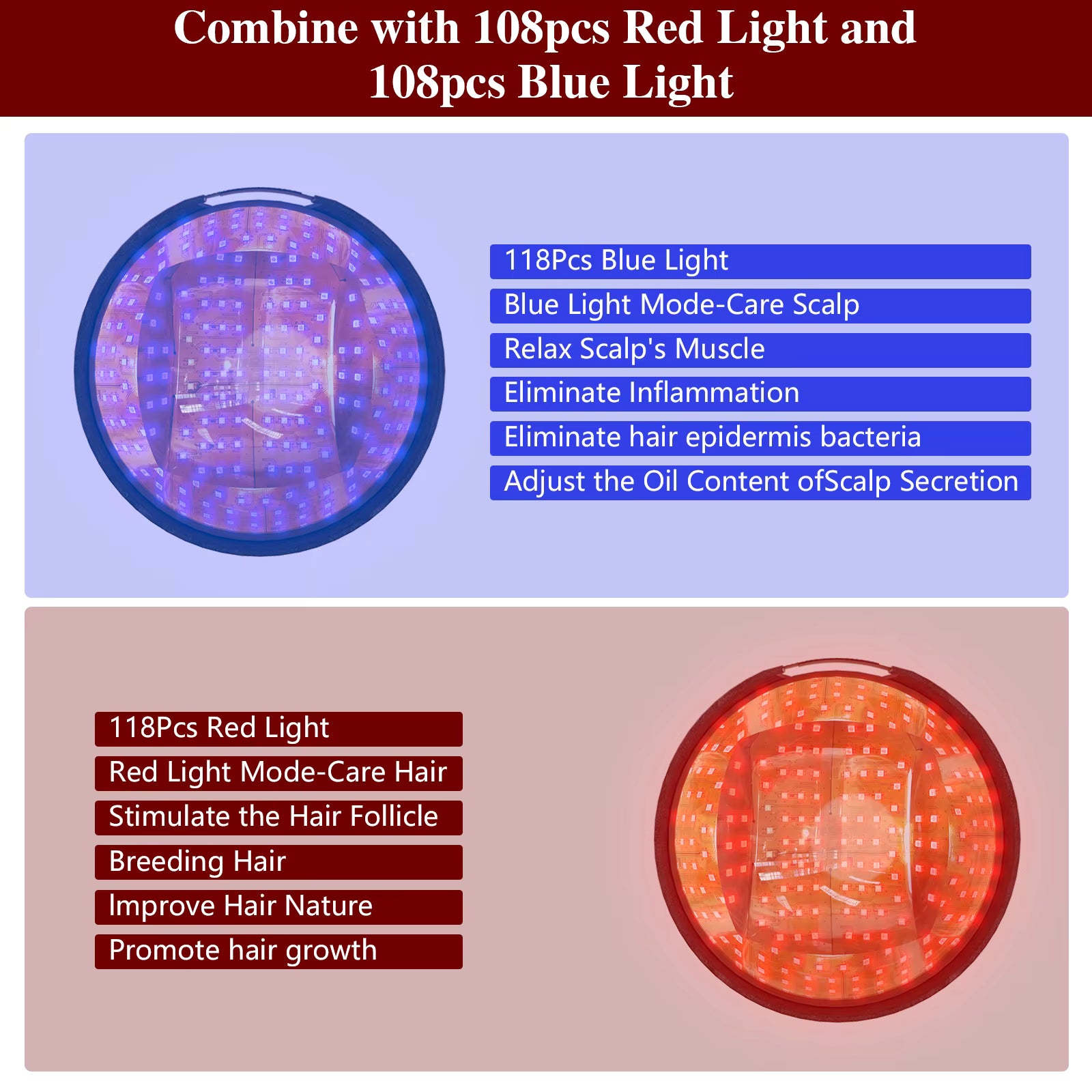 Hair Growth Hat - Promote Hair Regrowth with Red &amp; Blue Light Therapy