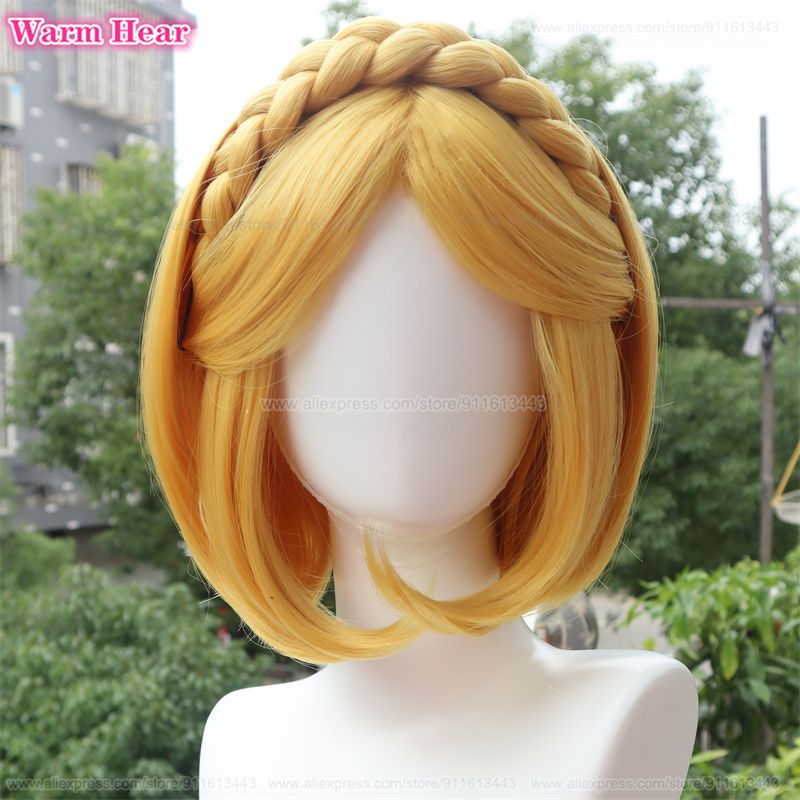 35cm Golden Yellow Synthetic Braid Wig for Cosplay - Heat Resistant Hair Accessory