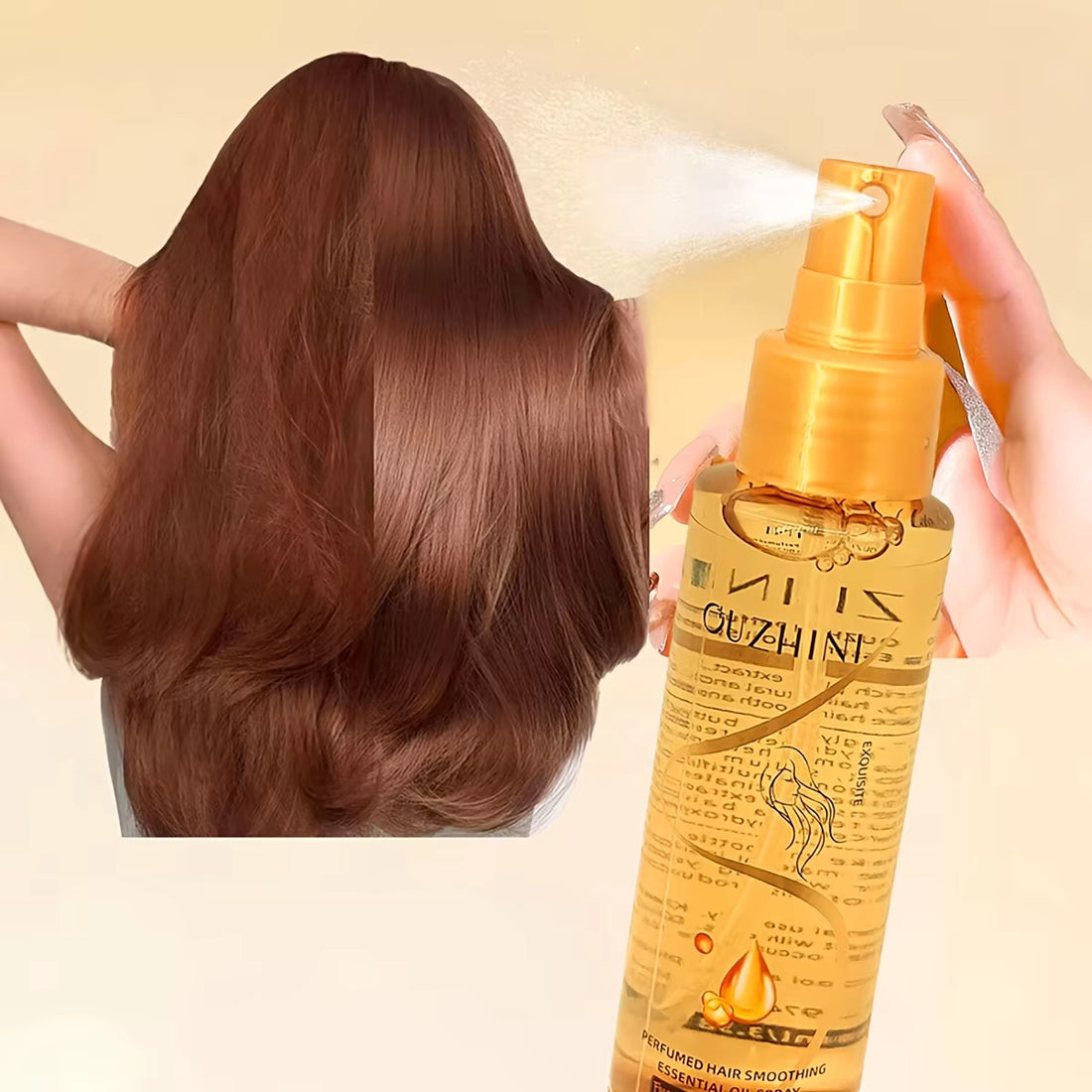 OUZHINI Perfumed Hair Smoothing Essential Oil Spray Scented Hair Mist Anti Frizz Smoothing Spray Glossy Shine Leave In Care 100ml