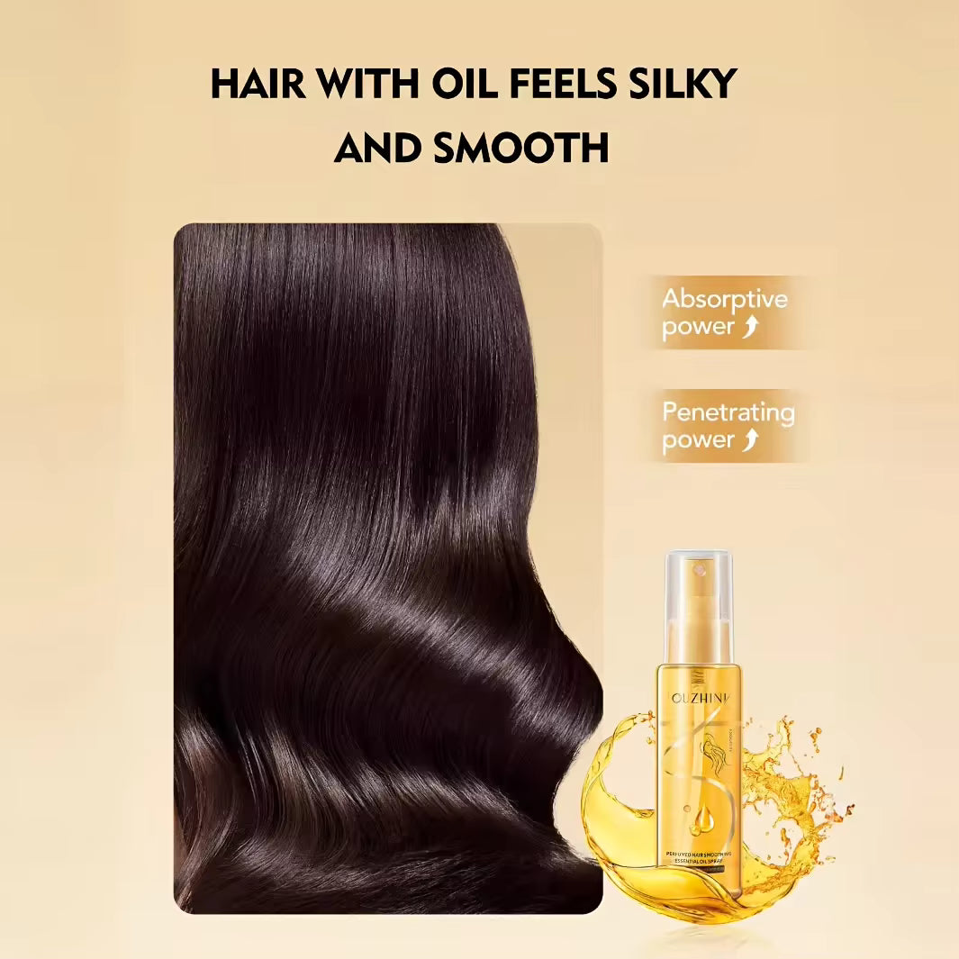 OUZHINI Perfumed Hair Smoothing Essential Oil Spray Scented Hair Mist Anti Frizz Smoothing Spray Glossy Shine Leave In Care 100ml