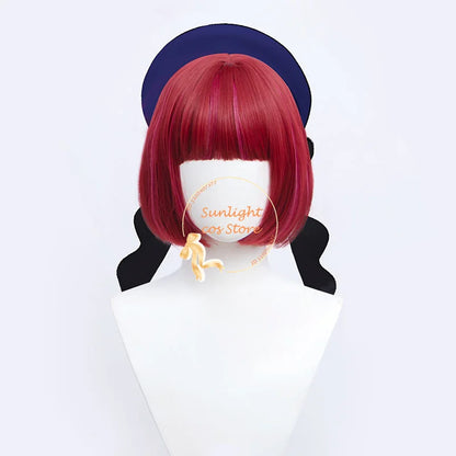 30cm Arima Kana Cosplay Wig - Red Pink Bobo Style - Heat Resistant Synthetic Hair
