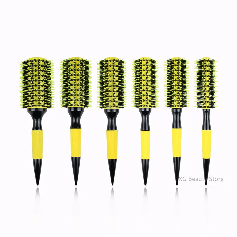 6pcs Yellow Boar Bristle Wooden Hair Comb Set for Salon Styling