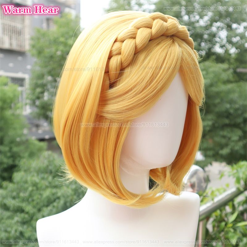 35cm Golden Yellow Synthetic Braid Wig for Cosplay - Heat Resistant Hair Accessory