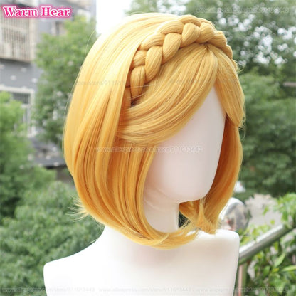 35cm Golden Yellow Synthetic Braid Wig for Cosplay - Heat Resistant Hair Accessory