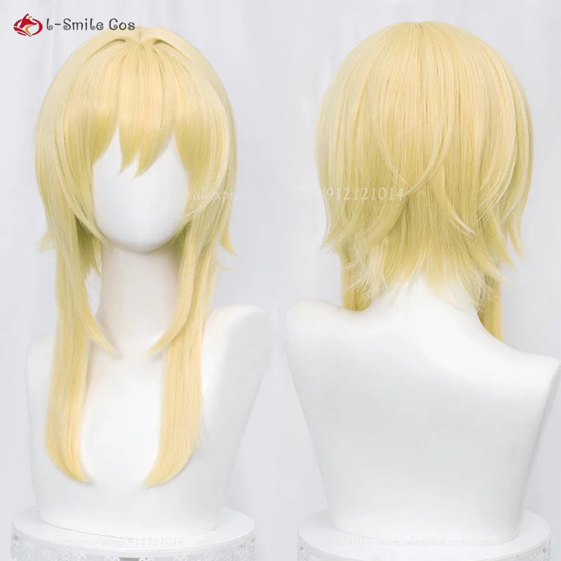Lumine Aether Cosplay Wig - Long Golden Hair with Flower Hairpin - Heat Resistant