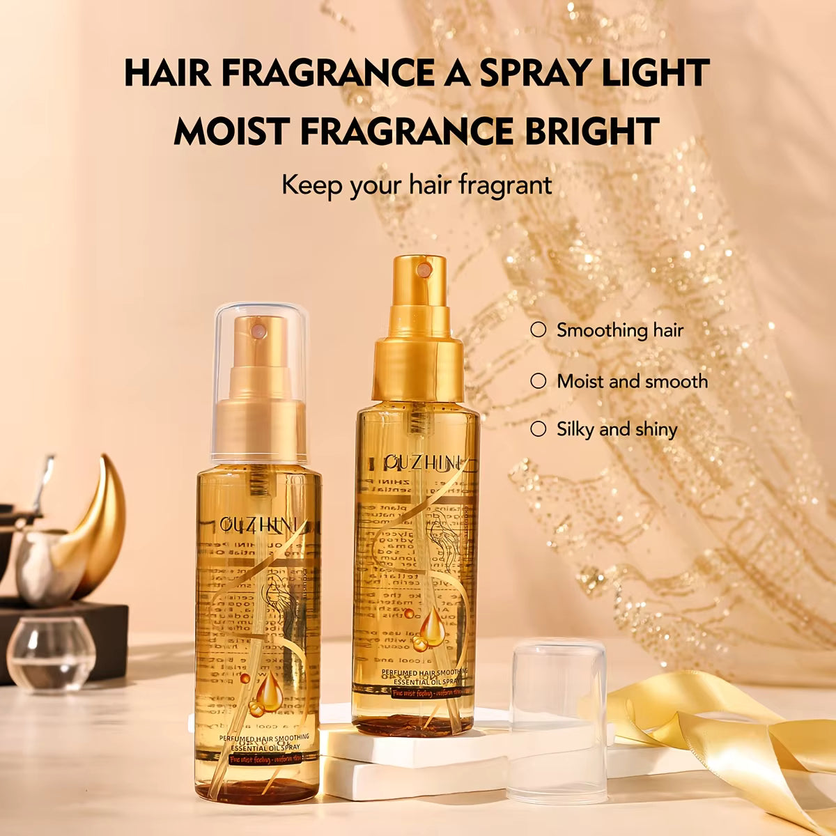 OUZHINI Perfumed Hair Smoothing Essential Oil Spray Scented Hair Mist Anti Frizz Smoothing Spray Glossy Shine Leave In Care 100ml