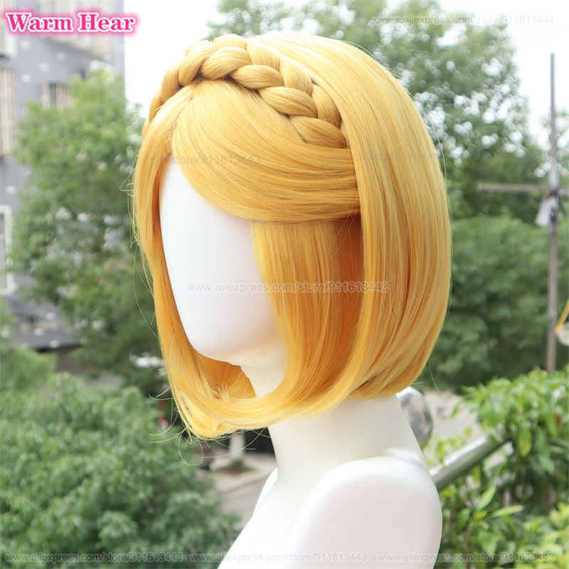 35cm Golden Yellow Synthetic Braid Wig for Cosplay - Heat Resistant Hair Accessory