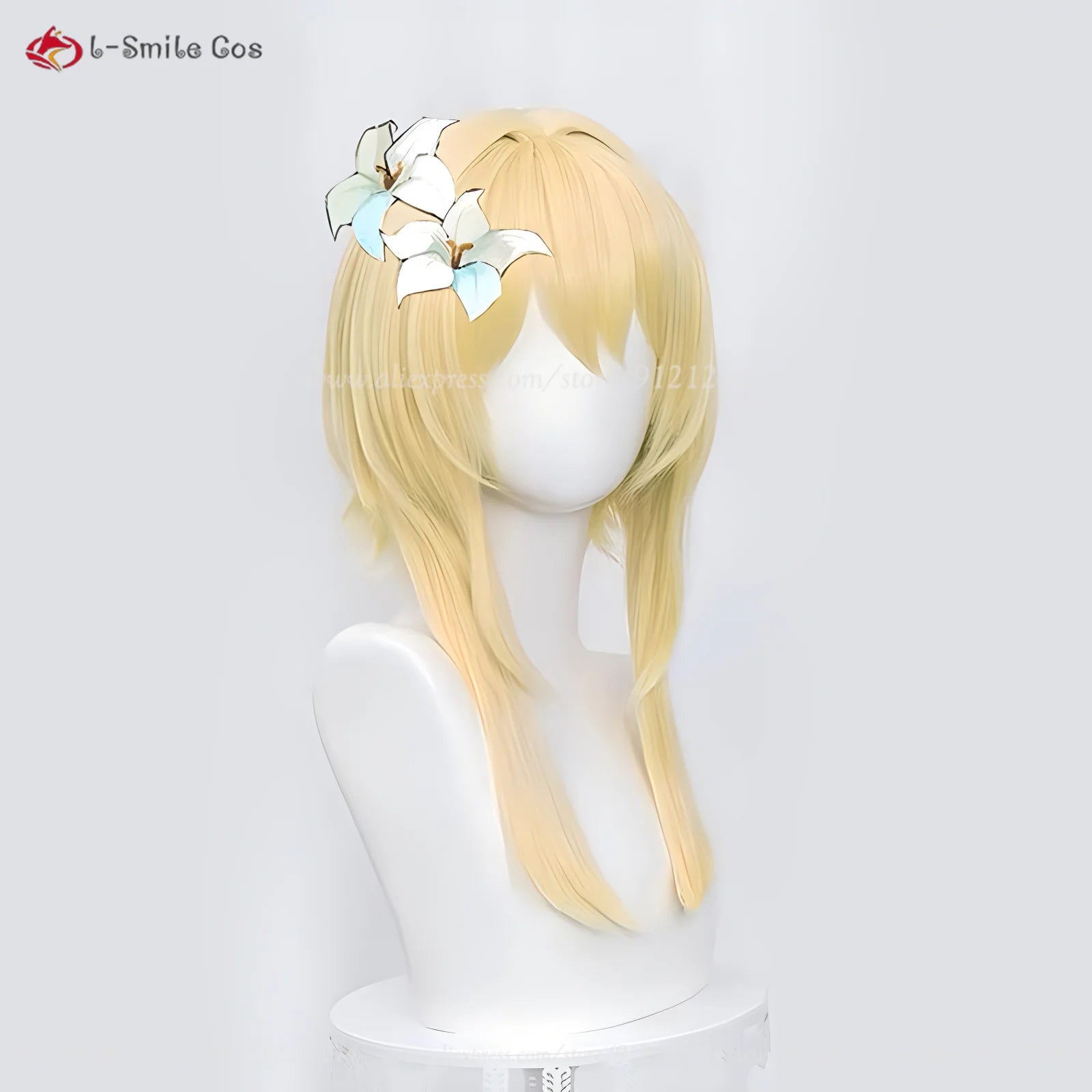 Lumine Aether Cosplay Wig - Long Golden Hair with Flower Hairpin - Heat Resistant