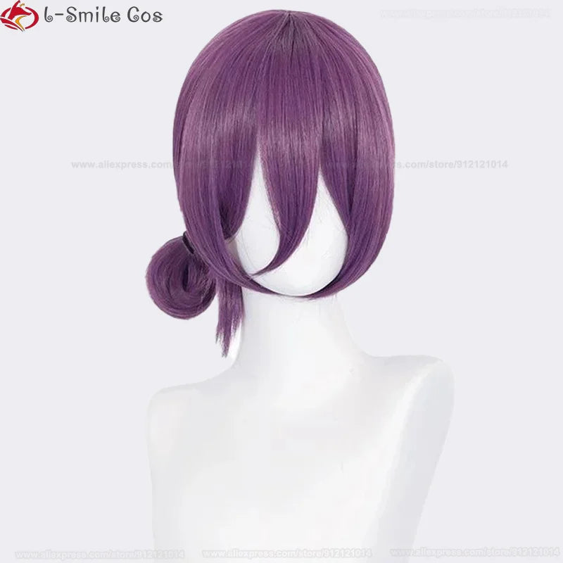 Reze Anime Cosplay Wig 45cm Purple Heat Resistant Synthetic Hair Costume