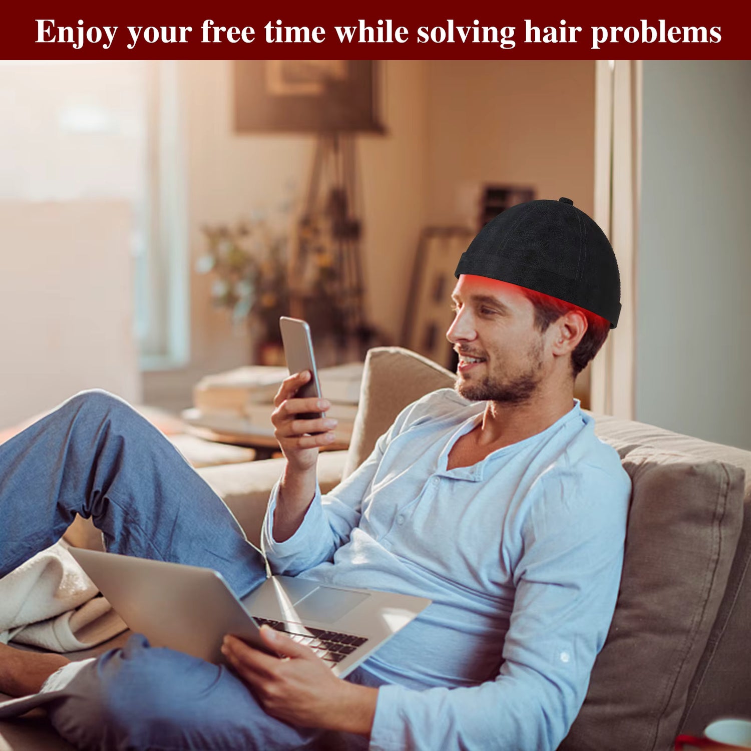 Hair Growth Hat - Promote Hair Regrowth with Red &amp; Blue Light Therapy