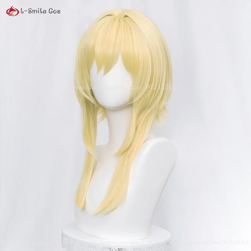 Lumine Aether Cosplay Wig - Long Golden Hair with Flower Hairpin - Heat Resistant