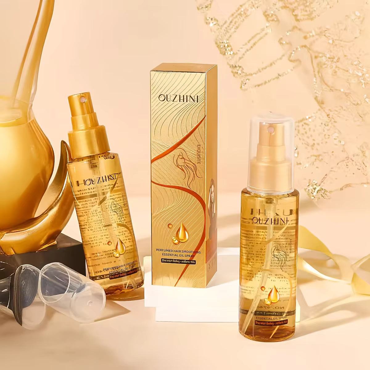 OUZHINI Perfumed Hair Smoothing Essential Oil Spray Scented Hair Mist Anti Frizz Smoothing Spray Glossy Shine Leave In Care 100ml