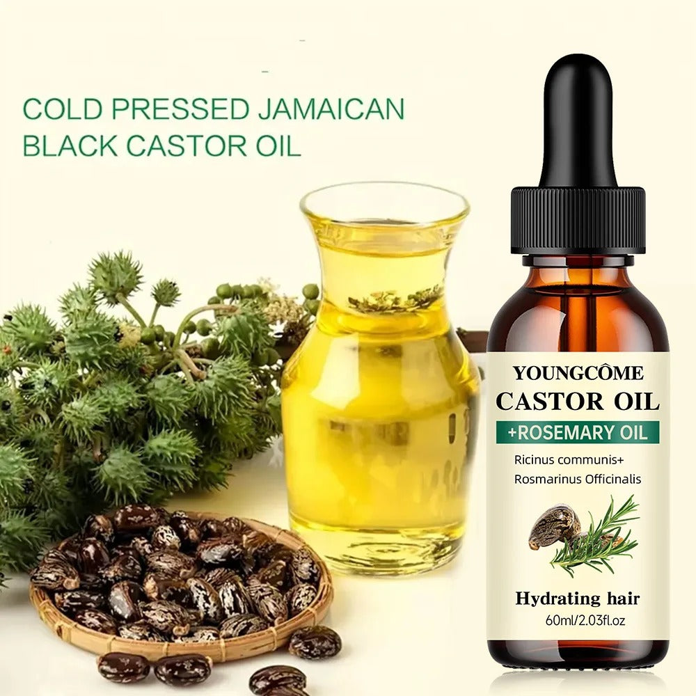 YOUNGCOME Castor Oil and Rosemary Oil Serum Organic Cold-Pressed for Hair Growth