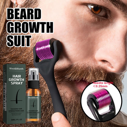 Men’s Beard Thickening Spray Kit With 0.25mm Micro Roller And Serum