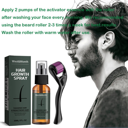 Men’s Beard Thickening Spray Kit With 0.25mm Micro Roller And Serum