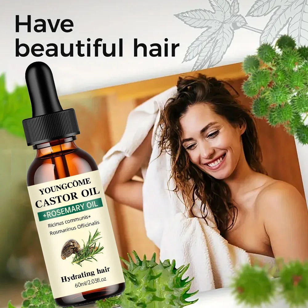 YOUNGCOME Castor Oil and Rosemary Oil Serum Organic Cold-Pressed for Hair Growth
