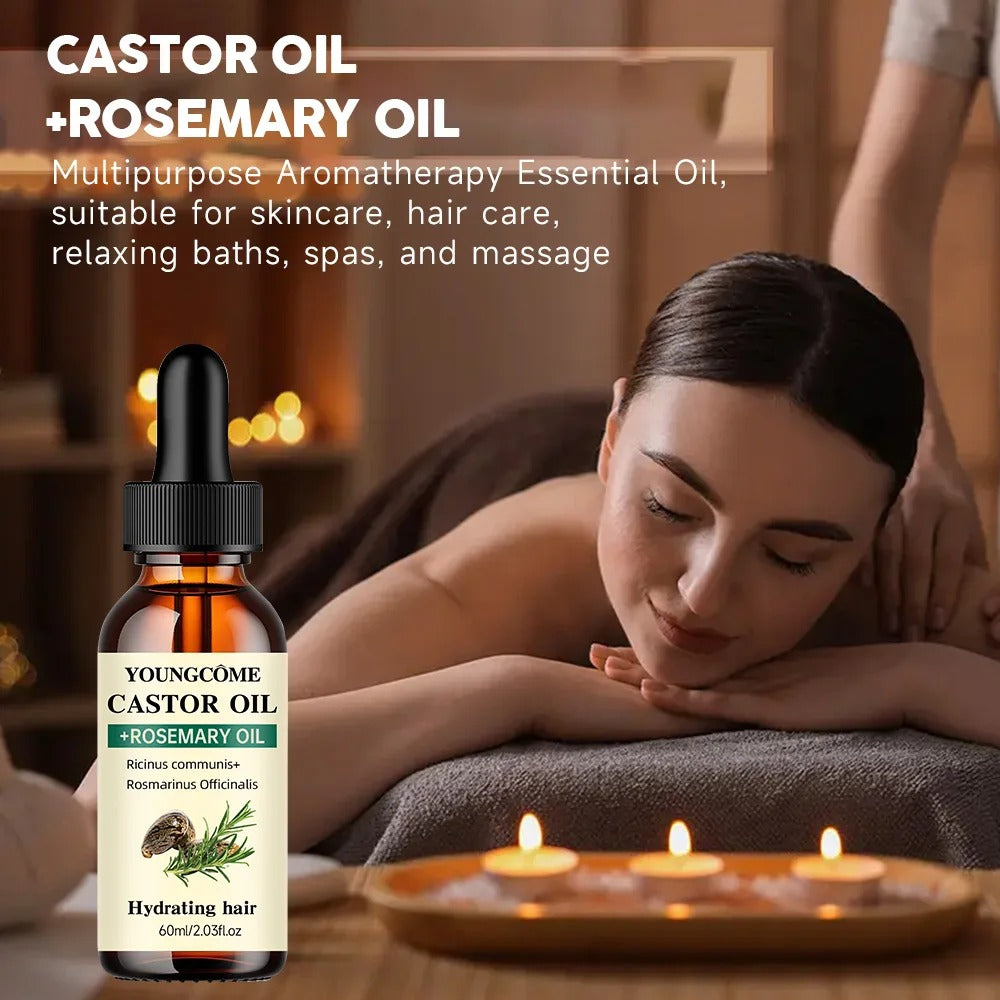 YOUNGCOME Castor Oil and Rosemary Oil Serum Organic Cold-Pressed for Hair Growth