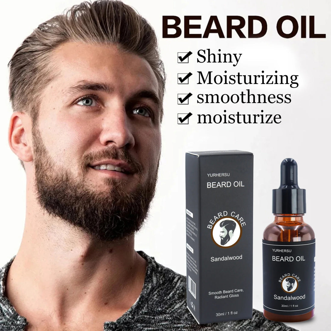 YURHERSU 30ml Beard Serum Men, Premium Grooming Oil, Fuller Look, Soft Finish