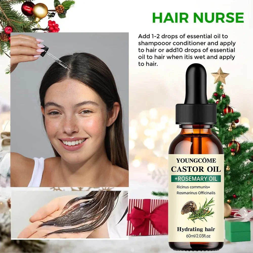 YOUNGCOME Castor Oil and Rosemary Oil Serum Organic Cold-Pressed for Hair Growth