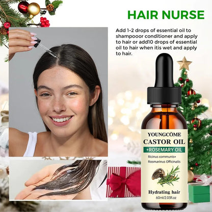 YOUNGCOME Castor Oil and Rosemary Oil Serum Organic Cold-Pressed for Hair Growth
