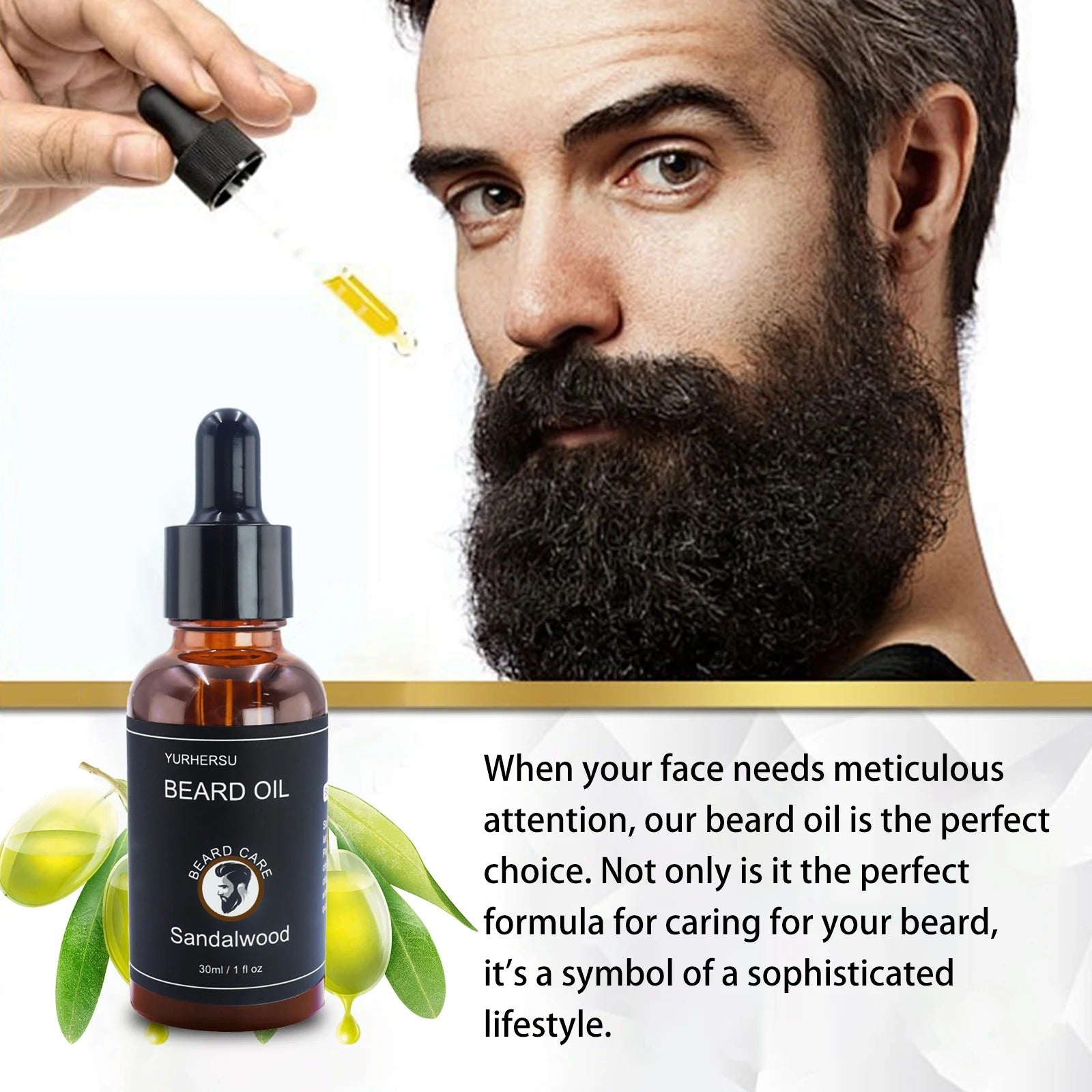 YURHERSU 30ml Beard Serum Men, Premium Grooming Oil, Fuller Look, Soft Finish