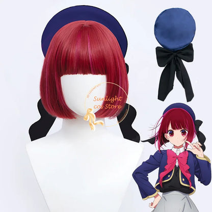 30cm Arima Kana Cosplay Wig - Red Pink Bobo Style - Heat Resistant Synthetic Hair