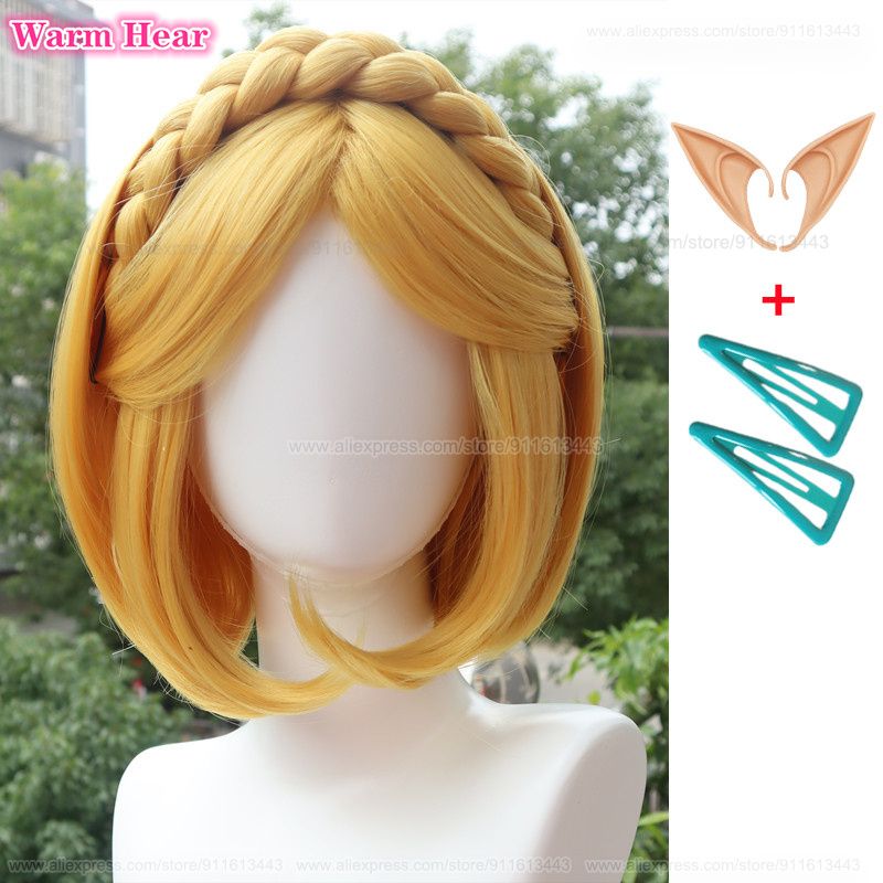 35cm Golden Yellow Synthetic Braid Wig for Cosplay - Heat Resistant Hair Accessory