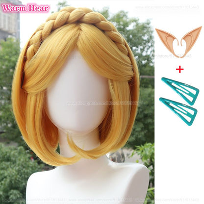 35cm Golden Yellow Synthetic Braid Wig for Cosplay - Heat Resistant Hair Accessory