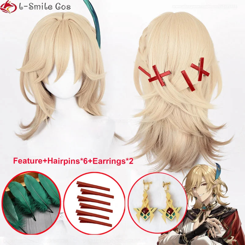 Kaveh Cosplay Wig 50cm Long Heat Resistant Synthetic Hair + Wig Cap