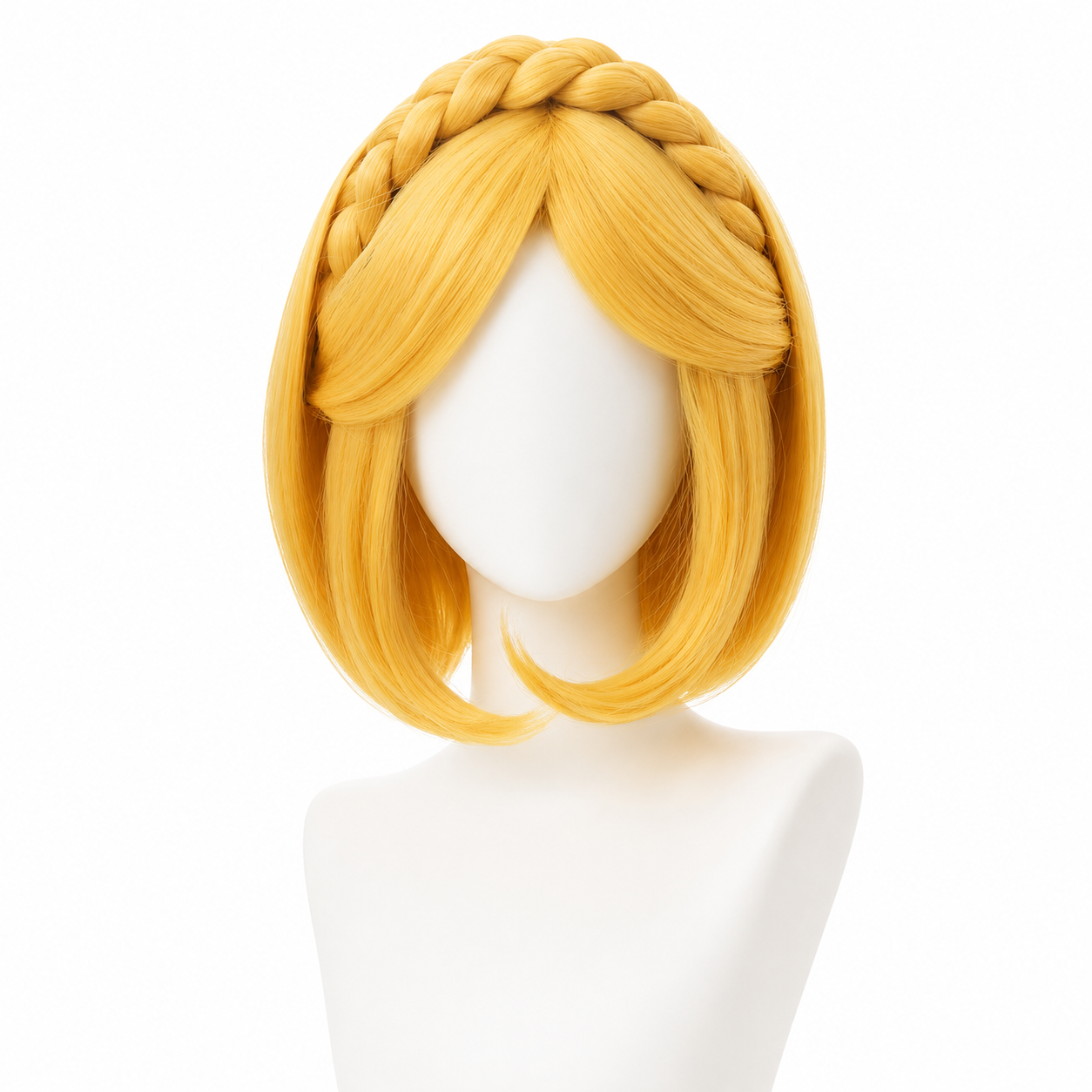 35cm Golden Yellow Synthetic Braid Wig for Cosplay - Heat Resistant Hair Accessory