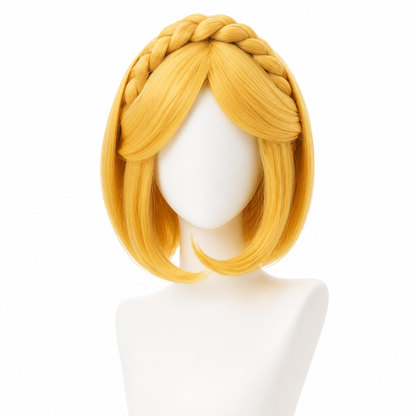35cm Golden Yellow Synthetic Braid Wig for Cosplay - Heat Resistant Hair Accessory