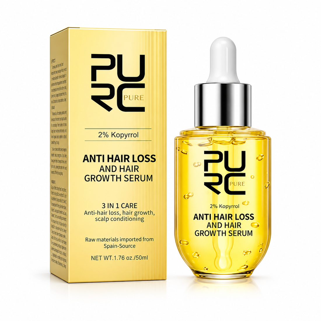 PURE Original Hair Growth Serum with Ginger Root, Kopyrrol, Polygonum Multiflorum, Double Protein, Probiotics, Biotin